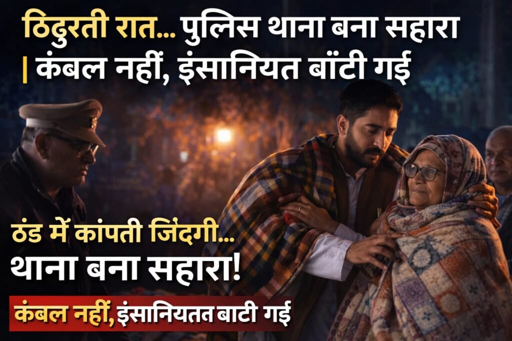 ठिठुरती रात ठंड में कांपती जिंदगी… पुलिस थाना बना सहारा…. कंबल नहीं बाँटी गई इंसानियत