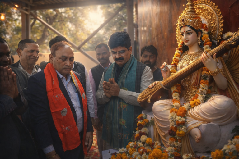 इगलास में माँ सरस्वती प्राकट्य महोत्सव व वसंत उत्सव मेले का भव्य शुभारंभ