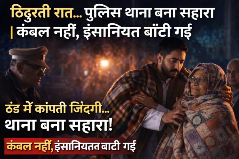 ठिठुरती रात ठंड में कांपती जिंदगी… पुलिस थाना बना सहारा…. कंबल नहीं बाँटी गई इंसानियत