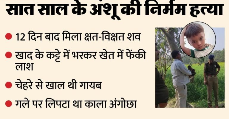 संभल में 7 साल के अंशू का शव खेत में बोरे में मिला – गला दबाकर हत्या की आशंका! शिवरात्रि के दिन गायब हुआ था, दादा ने कपड़ों से पहचाना, पुलिस जांच तेज