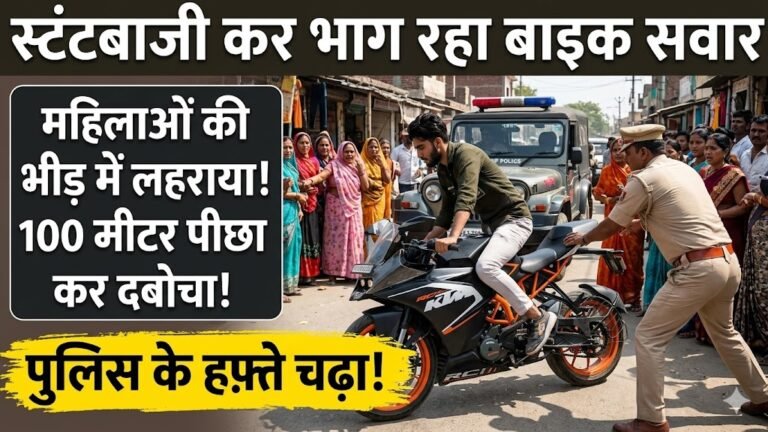 स्टंटबाजी कर भाग रहा बाइक सवार चढ़ा पुलिस के हत्थे