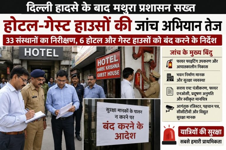 दिल्ली हादसे के बाद मथुरा में होटलों पर सख्ती, 6 संस्थानों को बंद करने के निर्देश