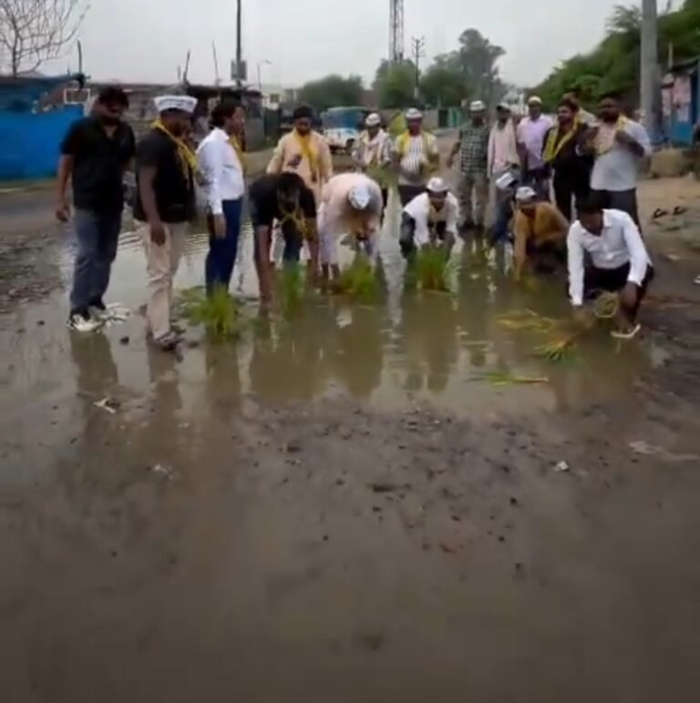 सड़क पर धान रोपकर किया अनोखा प्रदर्शन, सड़क निर्माण की मांग को लेकर डीएम को सौंपा ज्ञापन