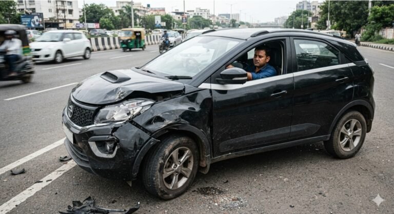 नेक्सॉन कार की जोरदार टक्कर में युवक गंभीर घायल,